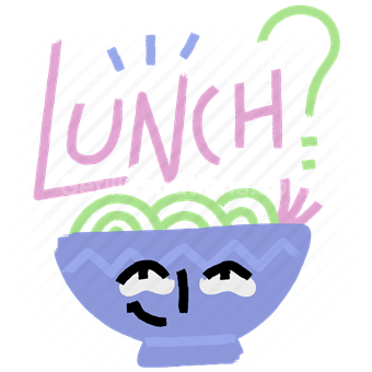 lunch, bowl, meal, sticker, character, invitation